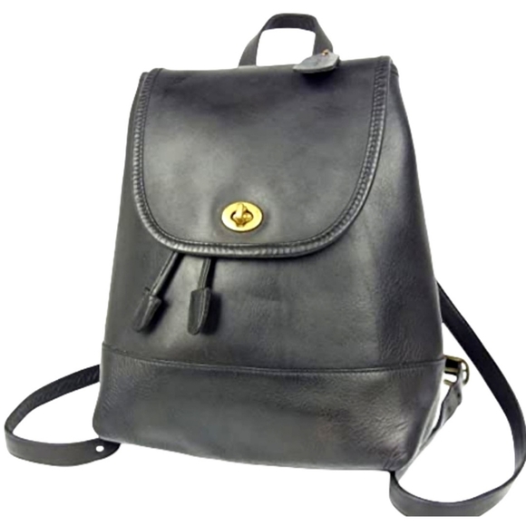 Coach 9791 Vintage Black Leather Daypack Rucksack 90's Backpack - Picture 1 of 9